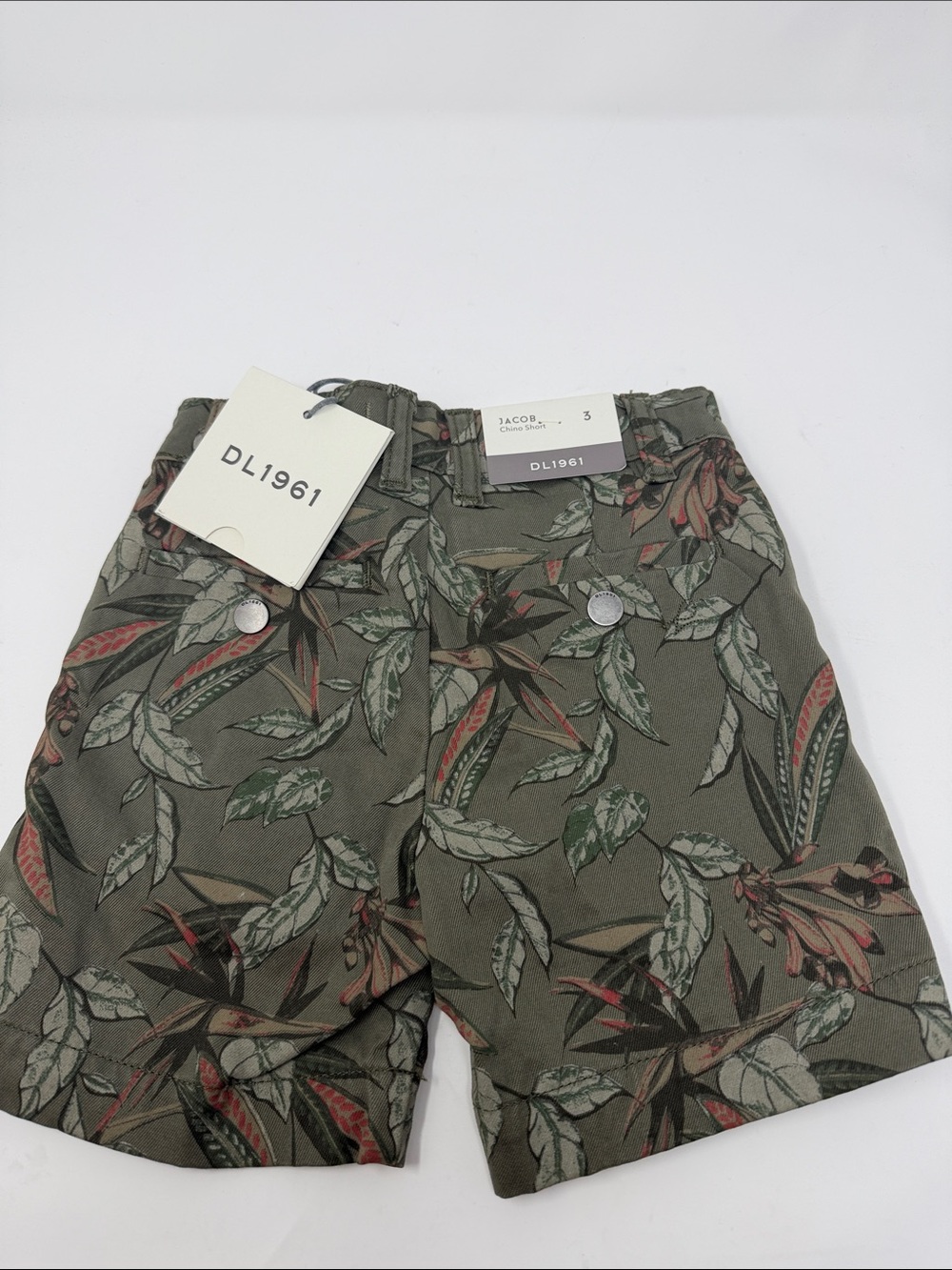 DL1961 Olive Green Tropical Print chino Flat-Front boys Shorts size 3t NWT